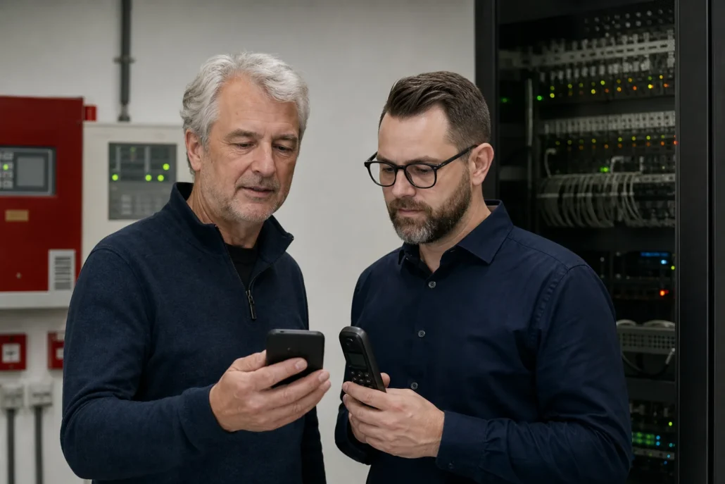 ICT-beheerder en facilitair verantwoordelijke controleren kritische alarmcommunicatie